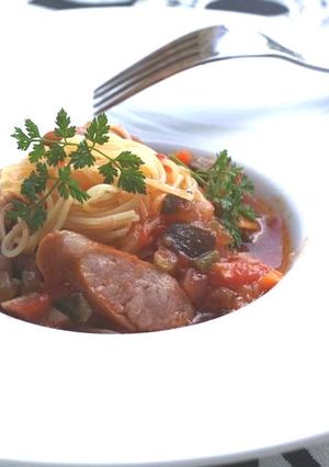 レンジでエコ!簡単トマトパスタ-レシピのメイン写真
