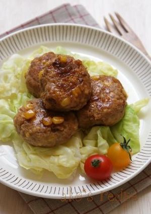 お豆腐とコーンの豚さんハンバーグ-レシピのメイン写真