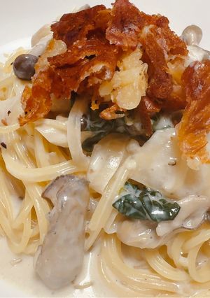 牡蠣のクリームパスタ　パリパリチーズ乗せ-レシピのメイン写真