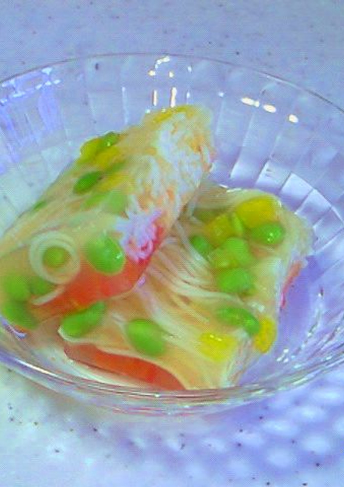 涼しげ～なそうめんと夏野菜のコンソメ寒天-レシピのメイン写真