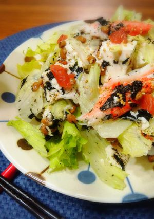 ＊レタスとカニカマと豆腐の納豆梅サラダ＊-レシピのメイン写真