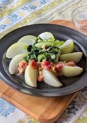 レンジで！ 新玉ねぎのトマトみそだれがけ-レシピのメイン写真
