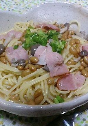 ☆きのことベーコンの納豆スープスパ☆-レシピのメイン写真