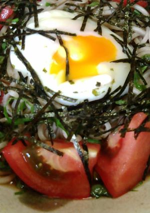 レンジ温玉とトマトの冷やしかけ蕎麦-レシピのメイン写真