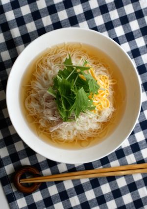 鶏むね肉と水菜の夏そうめん-レシピのメイン写真