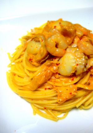 キムチとシーフードのクリームパスタ-レシピのメイン写真