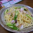 アスパラベーコンのパスタ(温玉)