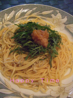じゃこと大葉のパスタに梅をのせて❤-レシピのメイン写真