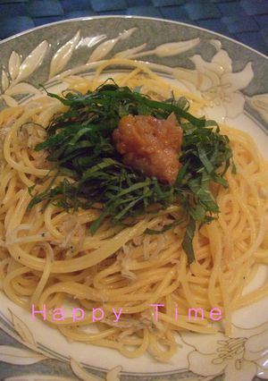 じゃこと大葉のパスタに梅をのせて❤-レシピのメイン写真