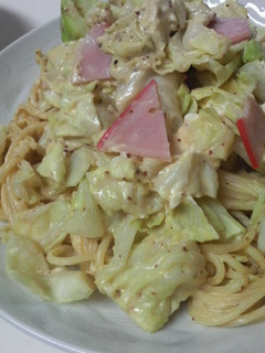 キャベとハム★粒マスタードクリームパスタ-レシピのメイン写真
