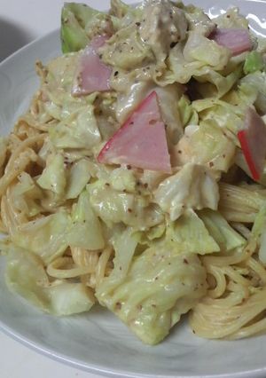 キャベとハム★粒マスタードクリームパスタ-レシピのメイン写真
