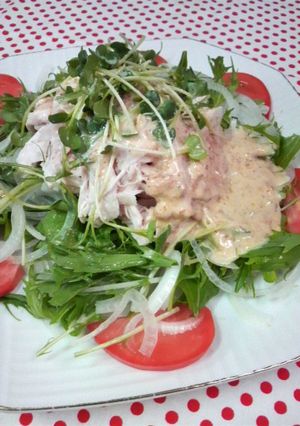 ☆鶏胸肉と水菜のサラダ✿梅マヨわさび☆-レシピのメイン写真