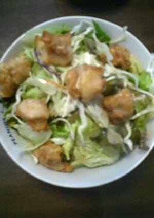 唐揚げ乗っけた冷やしサラダうどん-レシピのメイン写真