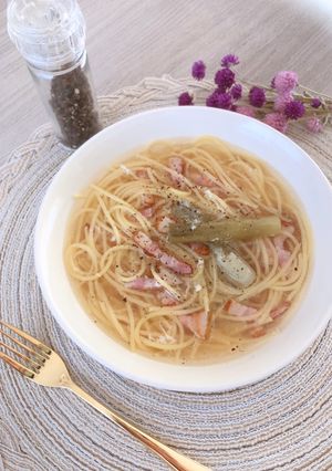 サラダチキンリメイク♡スープパスタ-レシピのメイン写真