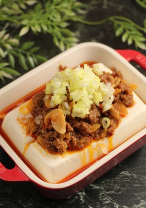レンジで簡単！赤い麻婆豆腐　梅にんにく辣油-レシピのメイン写真