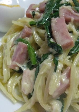 ニラ・ベーコン・ホタテ缶のクリームパスタ-レシピのメイン写真