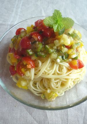 夏野菜どっさりジュレの冷たいパスタ-レシピのメイン写真
