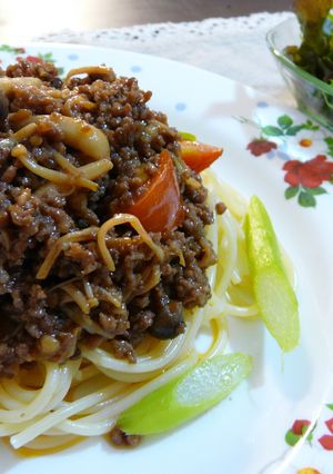 ラクウマ☆焼肉のタレでミートスパゲティ風-レシピのメイン写真
