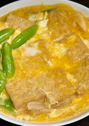 平日1人飯：新玉ねぎと厚揚げの卵とじ-レシピのメイン写真