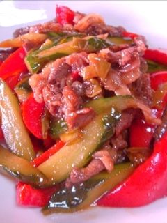 キュウリと牛肉の中華風炒め煮-レシピのメイン写真