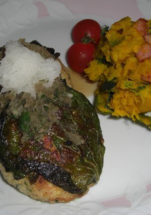 和風豆腐ハンバーグ　かぼちゃサラダ添え-レシピのメイン写真