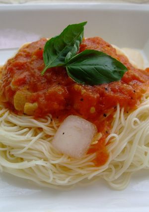 ミニトマトで冷製パスタ風素麺-レシピのメイン写真