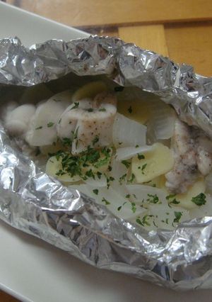 白子とにんにくとたまねぎのホイル蒸し-レシピのメイン写真