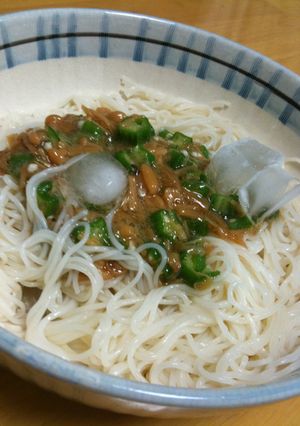 簡単！なめたけオクラそうめん-レシピのメイン写真