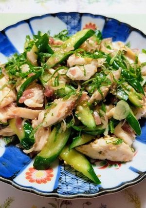 痩せ飯高タンパク低カロ簡単夕飯大葉胡瓜茗荷梅和え-レシピのメイン写真