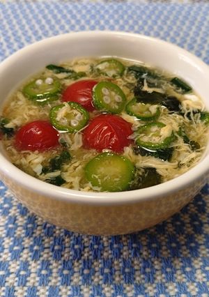 夏野菜♪🍅オクラ・トマト・ほうれん草のかき玉汁✨-レシピのメイン写真