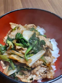 長ネギとホウレン草で♪アツアツ豚こま丼-レシピのメイン写真
