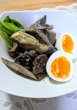 牛スジとナス、ごぼうの味噌コク煮-レシピのメイン写真