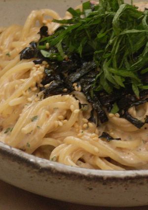 ツナと梅の豆乳クリームパスタ-レシピのメイン写真