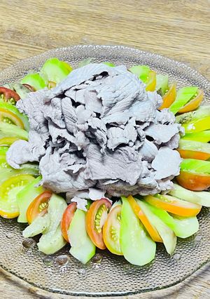 今日の晩御飯！夏野菜と豚肉の冷しゃぶ-レシピのメイン写真