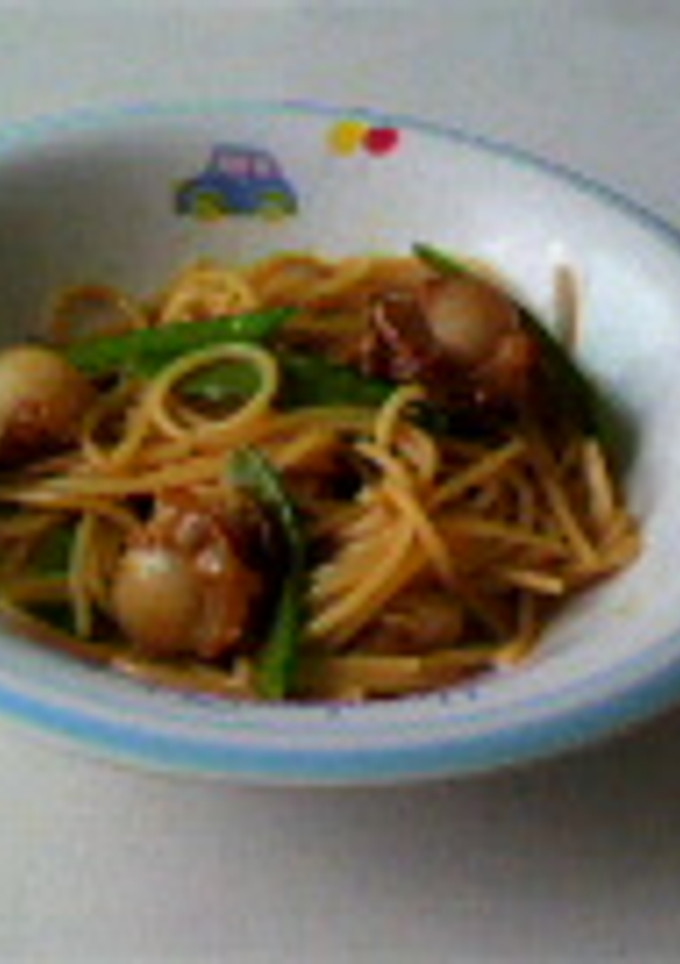 ﾍﾞﾋﾞｰﾎﾀﾃと絹さやのﾊﾟｽﾀ-レシピのメイン写真