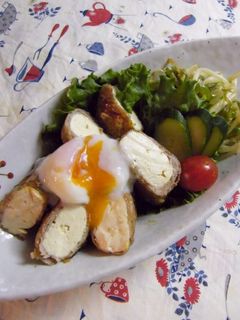 豆腐の豚肉巻き 温玉のっけ-レシピのメイン写真