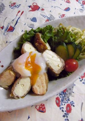 豆腐の豚肉巻き 温玉のっけ-レシピのメイン写真