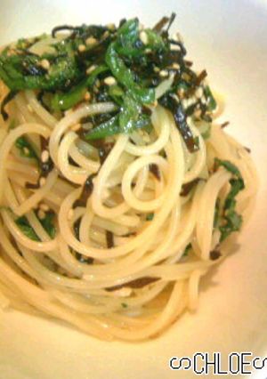 簡単♪冷製大葉と塩昆布のパスタ♪-レシピのメイン写真