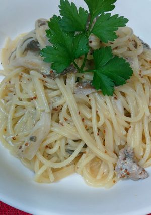 あわび茸と豚肉のマスタードパスタ-レシピのメイン写真