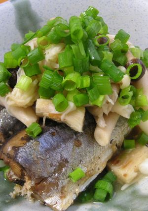 サンマの塩煮～焼きキノコとねぎポンがけ-レシピのメイン写真