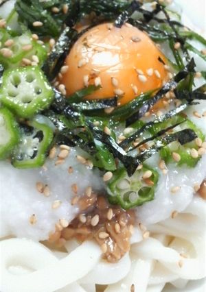 納豆、オクラ、とろろでﾈﾊﾞﾈﾊﾞうどん-レシピのメイン写真