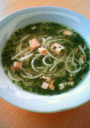 モロヘイヤスープにそうめんを絡ませて〜-レシピのメイン写真
