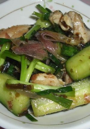 胡瓜・万能ねぎ・茗荷・鶏肉の和風サラダ-レシピのメイン写真