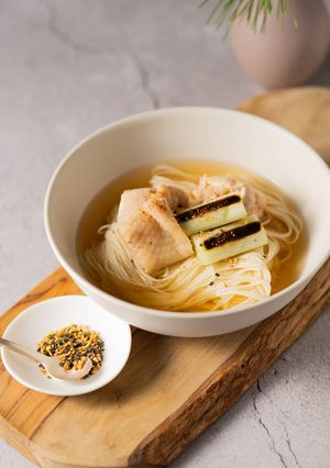 鶏肉と焼きネギの白石温麺（うーめん）-レシピのメイン写真
