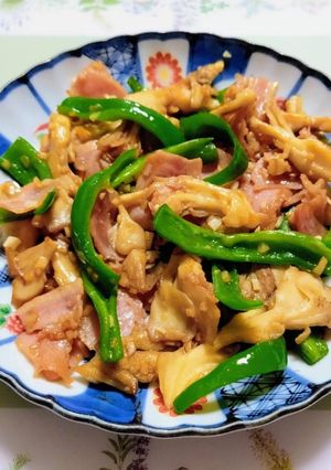 簡単夕飯！ピーマン舞茸ベーコンの野菜炒め副菜弁当-レシピのメイン写真