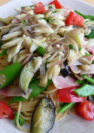 めんつゆで☆夏野菜たっぷり和風パスタ-レシピのメイン写真