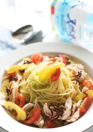 夏野菜とささみで・翡翠スープの冷製パスタ-レシピのメイン写真