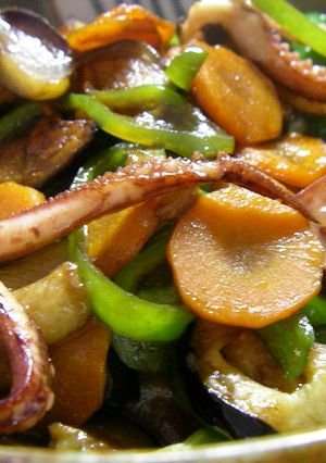 イカと夏野菜の紹興酒炒め-レシピのメイン写真