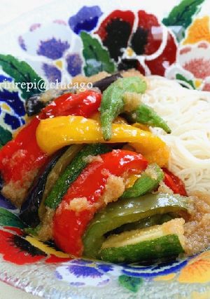 夏野菜の揚げ浸し　みぞれ冷やし素麺-レシピのメイン写真