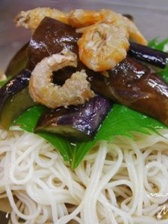 ひんやり!お茄子と干し海老のお素麺♪-レシピのメイン写真